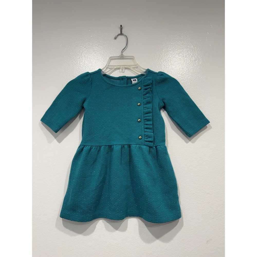 Janie And Jack Shimmer Dot Jacquard Dress Size 3 Teal Green Gold Party Holiday